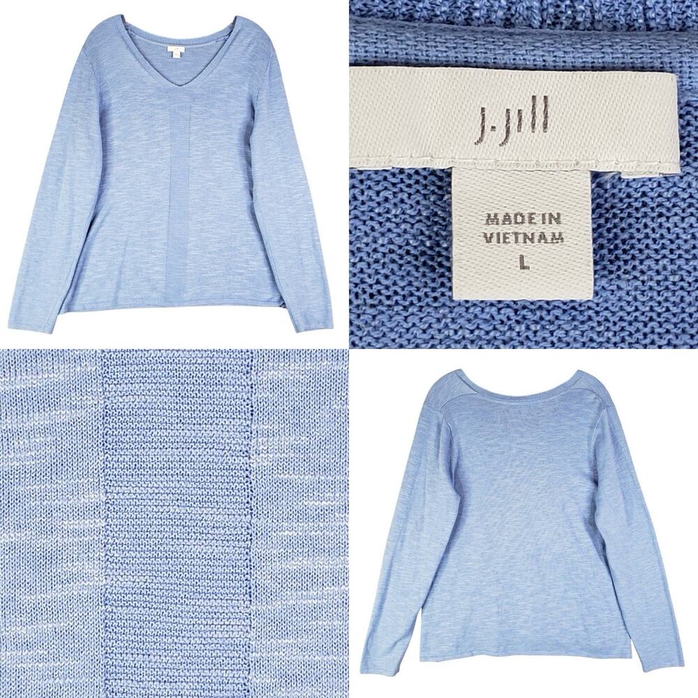 J Jill Sweater Blue Pullover Cotton Wool Silk Womens Size Large Cotton Linen
